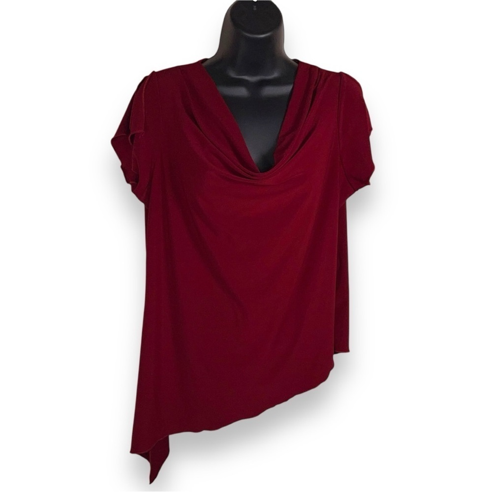VINTAGE LARGE 90’s ERA CANT MISS BURGUNDY RED BLOUSE SLIT SHORT SLEEVE